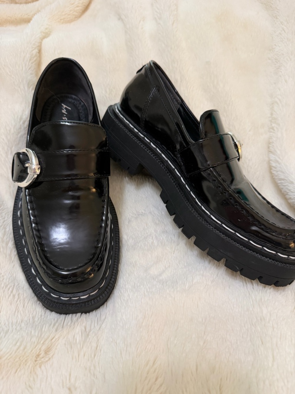 Sam Edelman Circus Glossy Black Patent Lug-Sole Loafer Size 7.0
